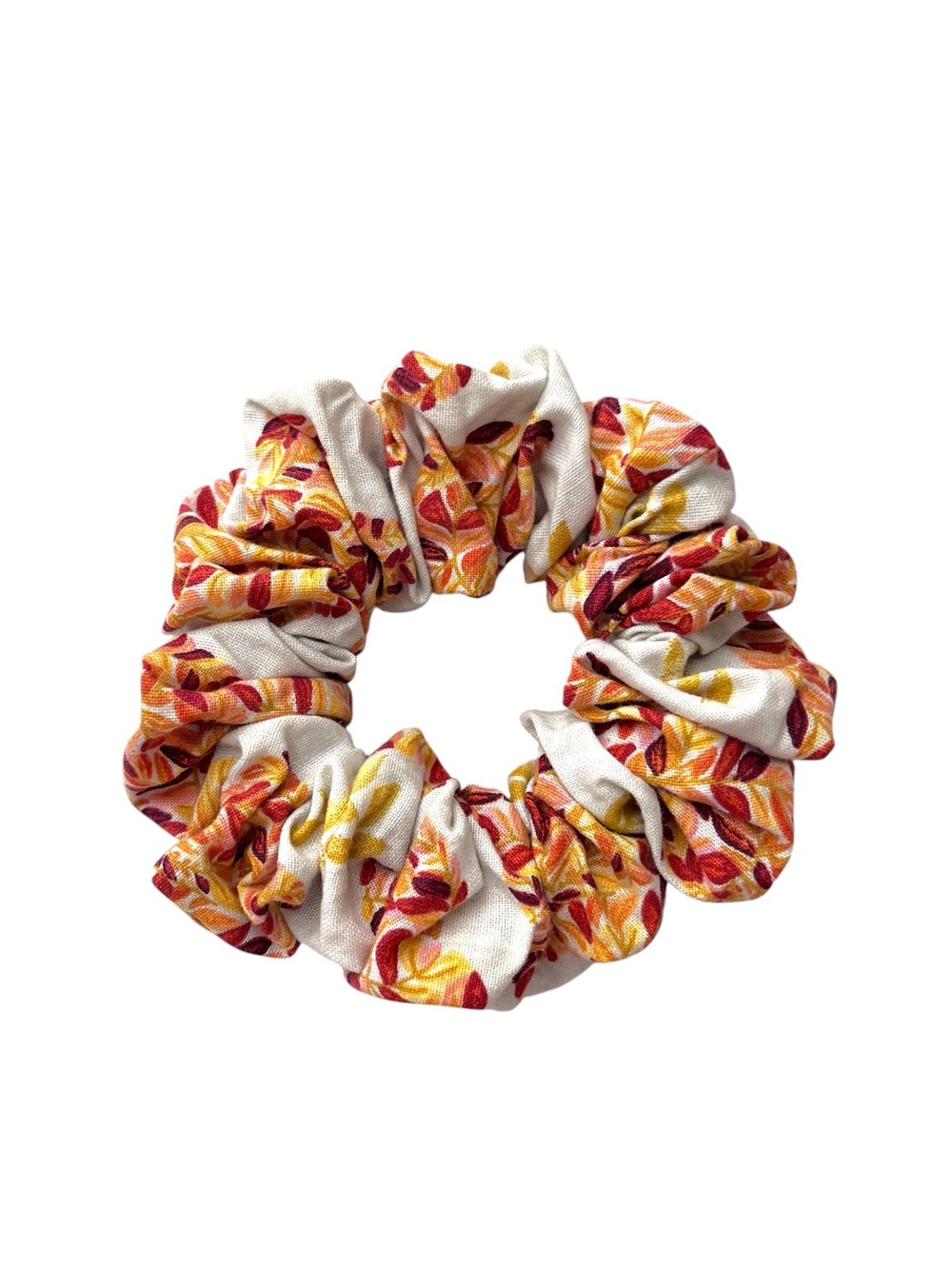 Floral and Polka Dot Scrunchie Set - Brown, Orange, Cream - Picture 6 of 8